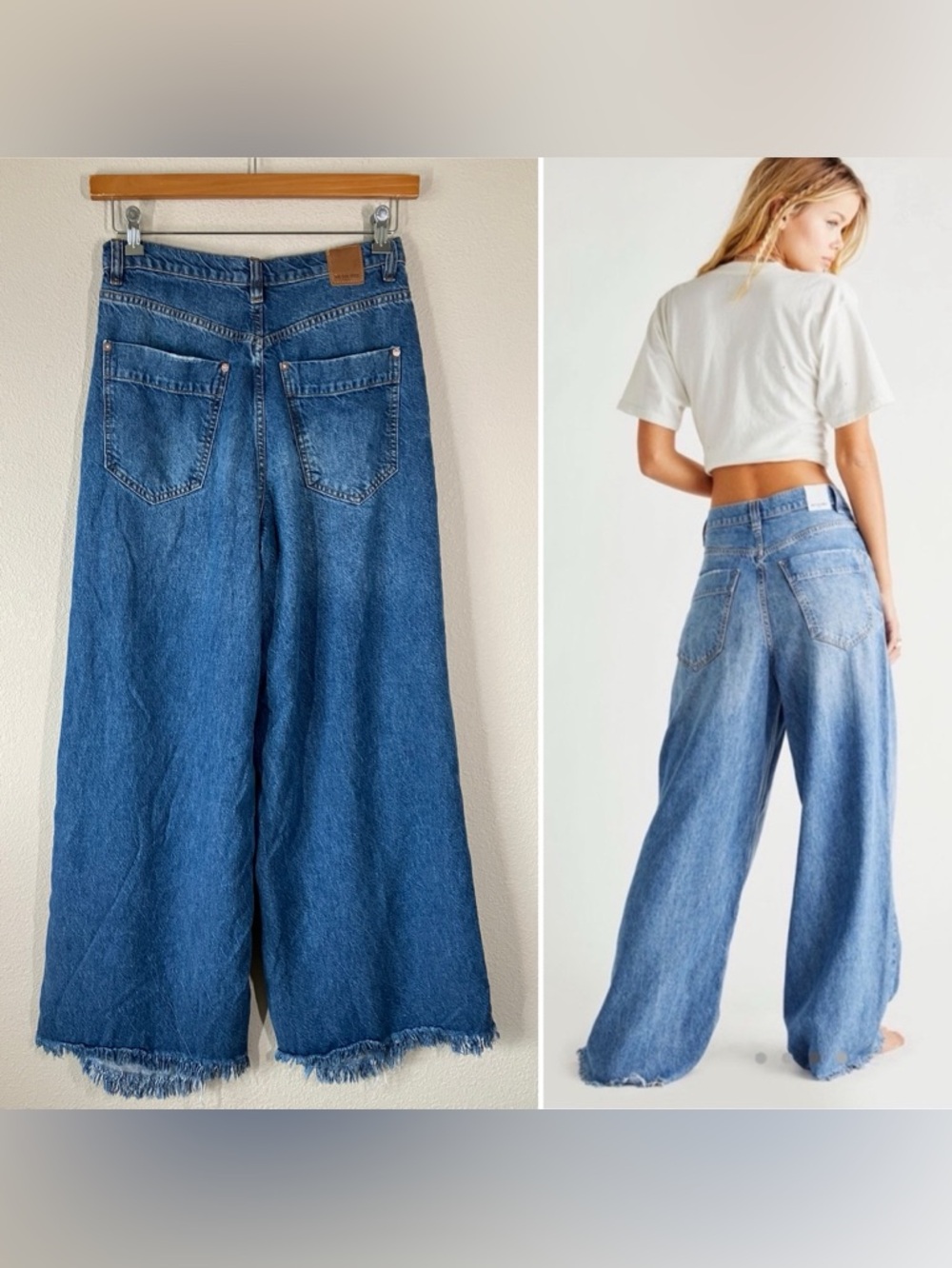 FREE PEOPLE We The Free Old West Wide Leg Jeans Size 29 Baggy Fray Hem Festival - Picture 12 of 13